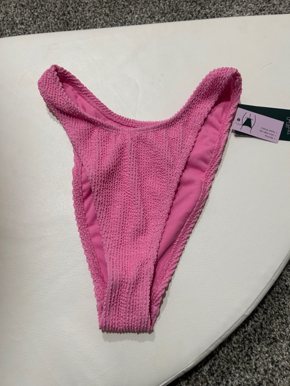 SHEIN Pink Textured High-Cut Bikini Bottom